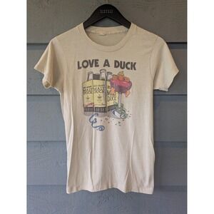 Vintage Malt Duck Shirt Womens Small Beige Love A Duck Graphic Tee 70s Rare